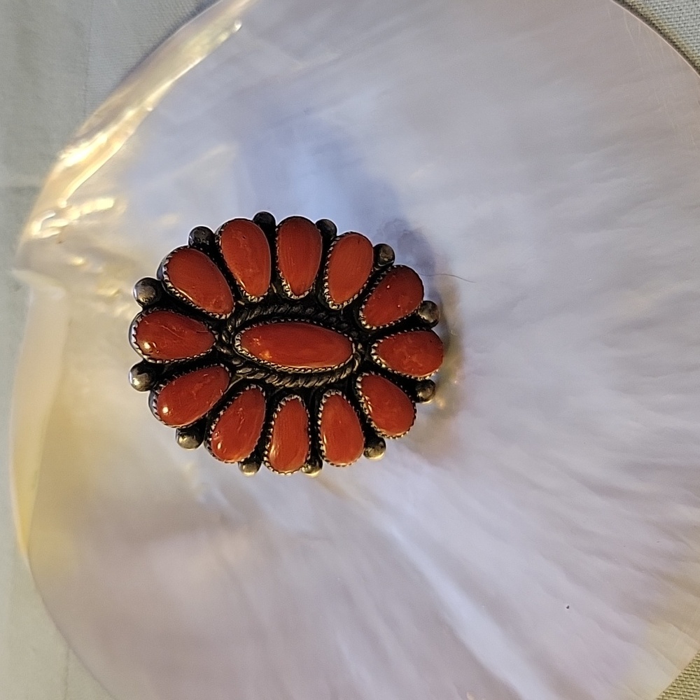Vintage Native American Alice Quam Coral Ring